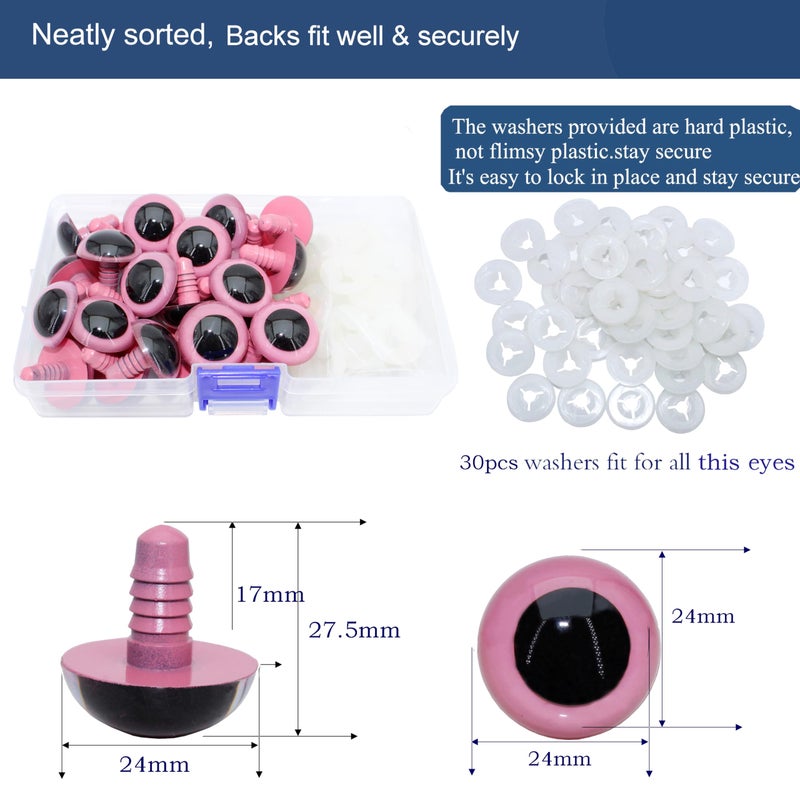 BESTCYC 30Pcs 24mm Large Peach Pink Plastic Safety Eyes Craft Eyes with Washers for Plush Animal, Doll, Puppet - Image 2